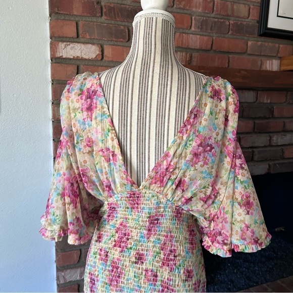 byTimo Floral Smocked Chiffon Mini Dress Sz M - Picture 8 of 10
